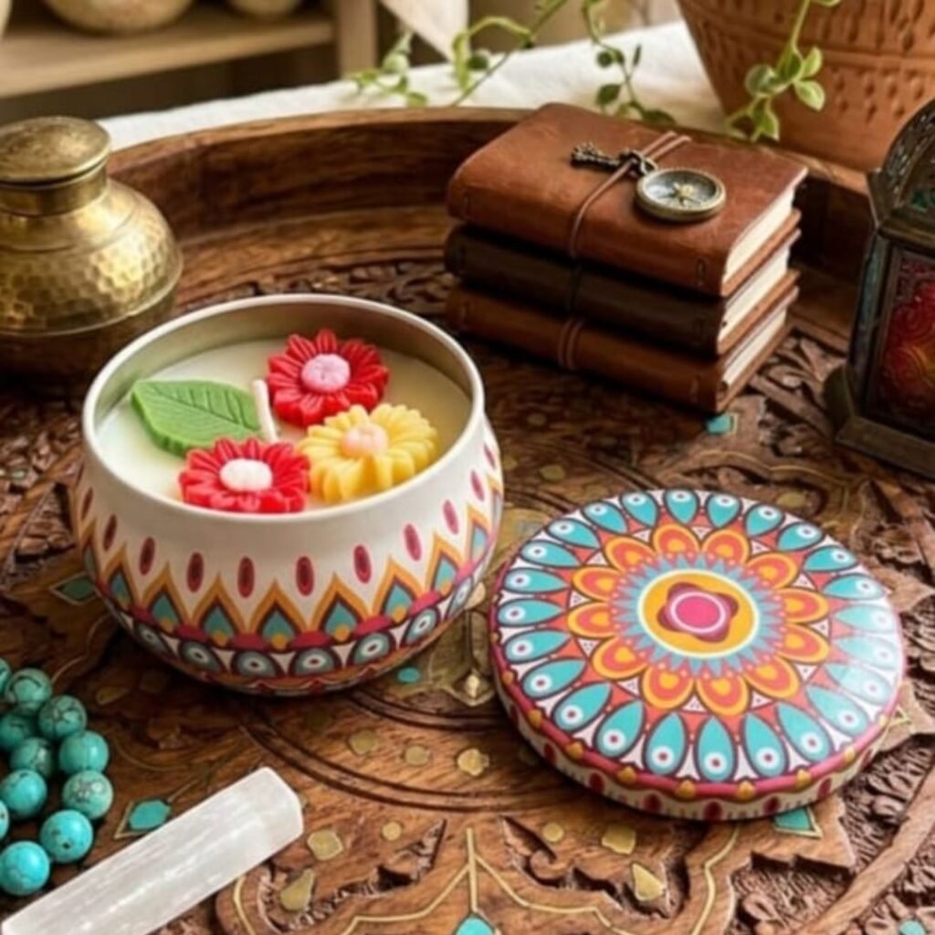 mandala tin candle (sandalwood scented)