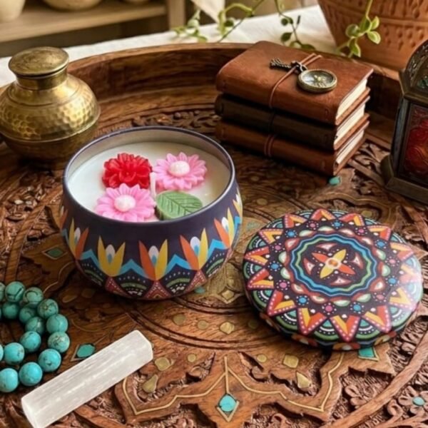 mandala tin candle (sandalwood scented)